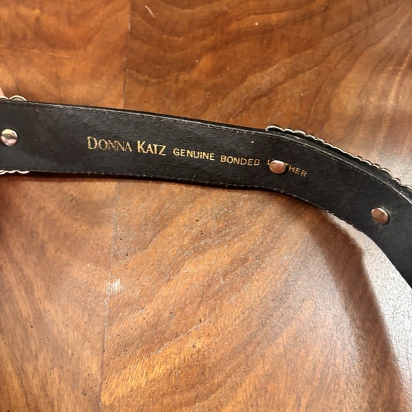 Donna Katz Leather Belt Concho Silver Tone Western Boho Black Size L 39" Vintage - Picture 5 of 7